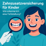 Mädchen mit gesunden Zähnen wird durch Lupe auf Zahnfehlstellungen untersucht – Symbolbild für digitale Früherkennung und Zahnzusatzversicherung bei Kindern