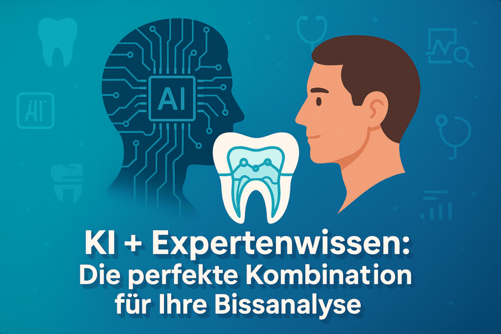 Illustration zeigt künstliche Intelligenz und Experten im Zusammenspiel zur digitalen Bissanalyse mit BissCheck-App