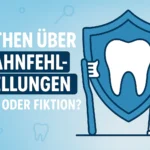 Illustration zu Mythen über Zahnfehlstellungen mit Zahn, Zahnbürste und Zahnpasta – Fakt oder Fiktion?
