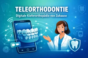 Illustration zur Teleorthodontie: Digitale kieferorthopädische Beratung via Smartphone mit 3D-Zahnscan und Online-Konsultation bei Dr. Philipp Meyer